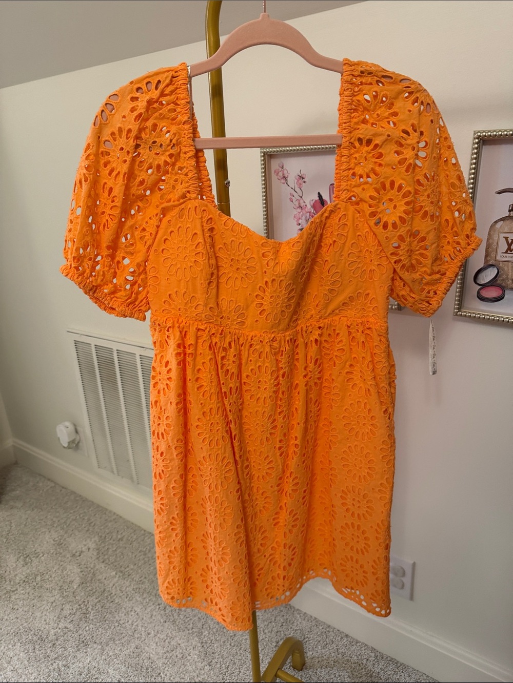 Lilly Pulitzer Bright Orange Eyelet Puff-Sleeve Dress